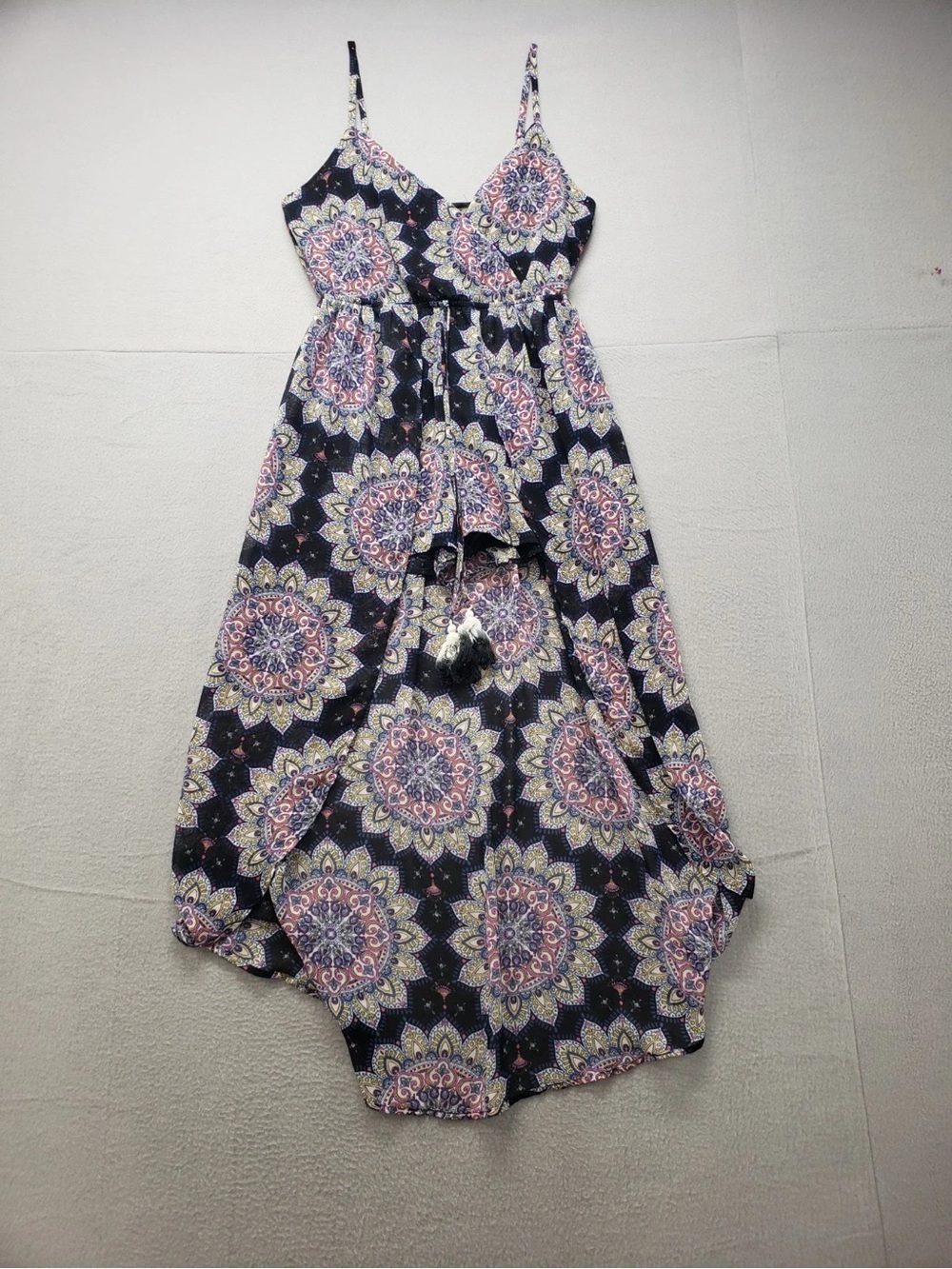 Lily Rose Navy Spaghetti-Strap Maxi Dress with Pink Medallions